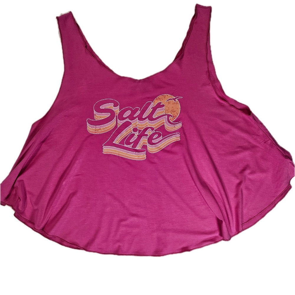 Salt Life Shirt Womens XL‎ Pink Crop Tank Top Sleeveless Beach Graphic Rayon NEW